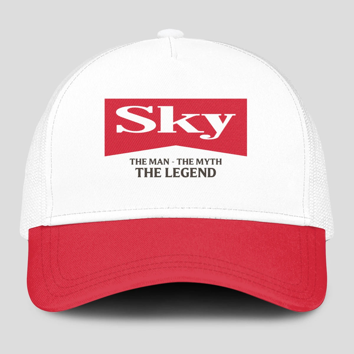 The Man The Myth The Legend Red And White Mesh Cap SKY 13K1 C197PF