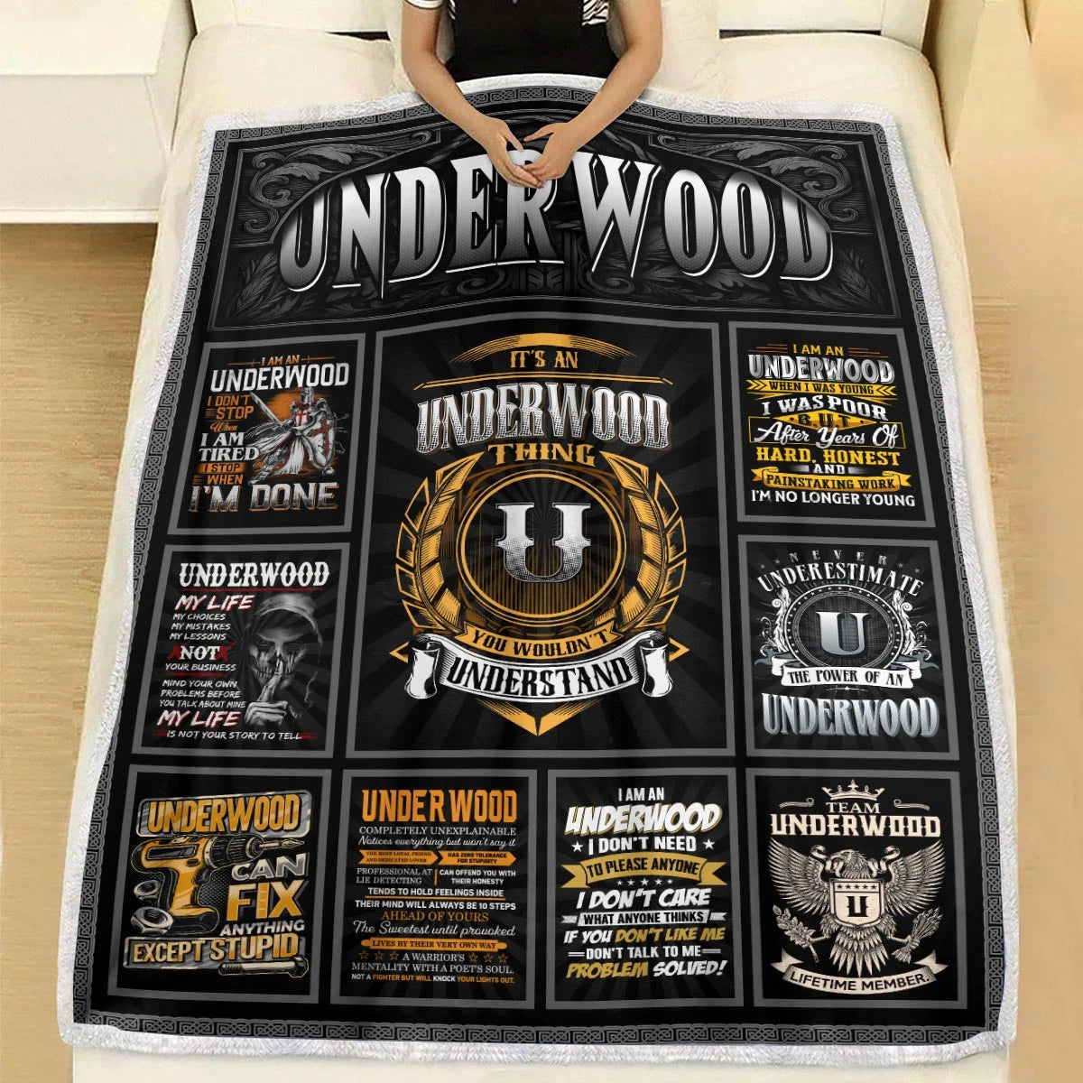 UNDERWOOD Personalized Blanket | Custom Name Cozy Throw Gift 13K4-BK2