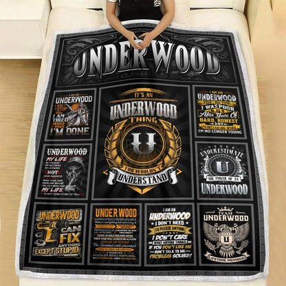 UNDERWOOD Personalized Blanket | Custom Name Cozy Throw Gift 13K4-BK2