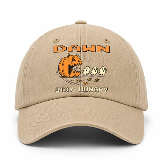 Stay Hungry Pumpkin Chasing Ghosts Funny Washed Cap DAWN 13K1 C101PF