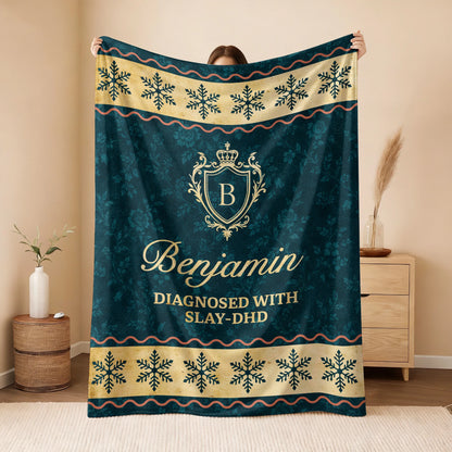 Diagnosed With Slay-DHD Vintage Sage Green Fleece Blanket BENJAMIN 13K1 BK38