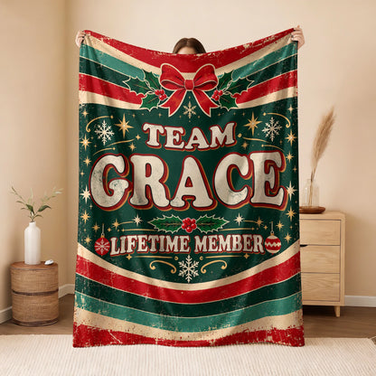 Team Your Name Lifetime Member Christmas Fleece Blanket GRACE 13K1 BK52