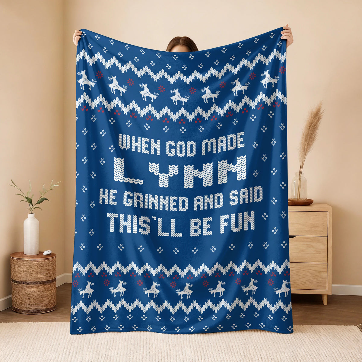 When God Made Your Name Navy Fleece Blanket LYNN 13K1 BK32