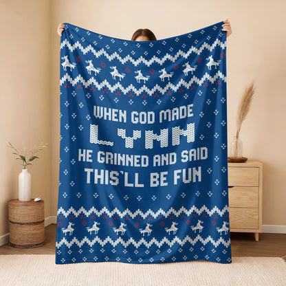 When God Made Your Name Navy Fleece Blanket LYNN 13K1 BK32