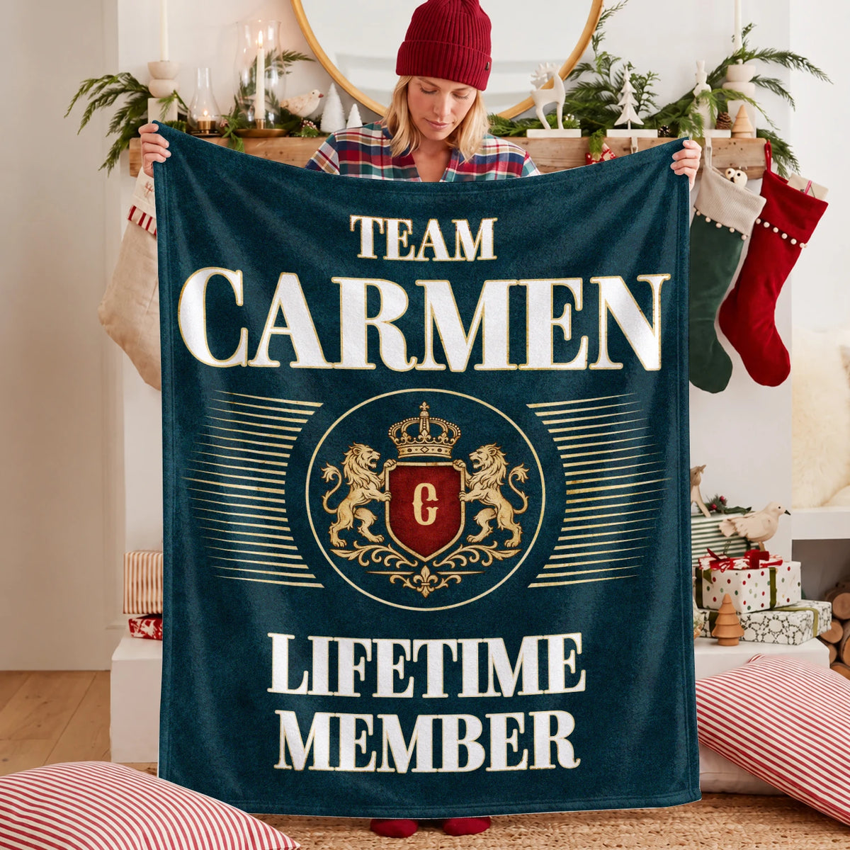 Team Your Name Lifetime Member Sage Green Fleece Blanket CARMEN 13K1 BK42