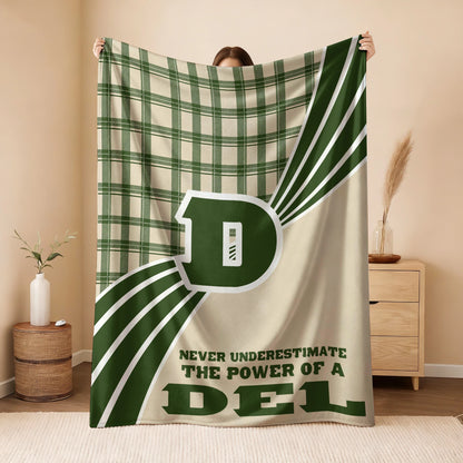 Never Underestimate Your Name Green & Cream Plaid Fleece Blanket DEL 13K1 BK50
