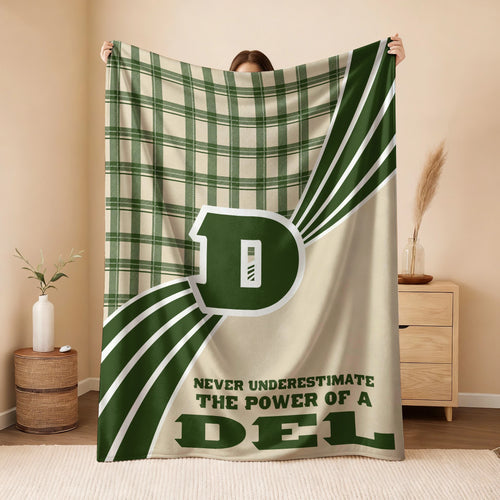 Never Underestimate Your Name Green & Cream Plaid Fleece Blanket DEL 13K1 BK50