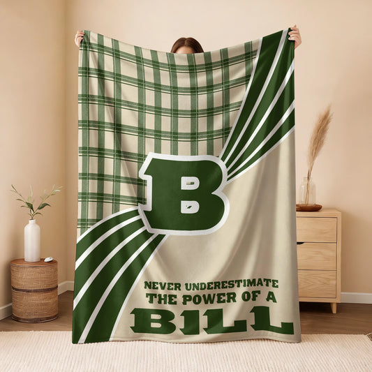 Never Underestimate Your Name Green & Cream Plaid Fleece Blanket BILL 13K1 BK50