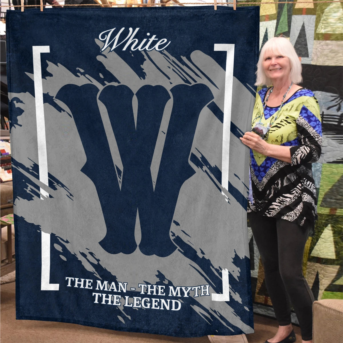 The Man The Myth The Legend Navy Baseball Fleece Blanket WHITE 13K1 BK17