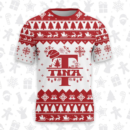 TINA Personalized Christmas T-Shirt Pajama Set - Holiday Gift Outfit 13K1-CR2