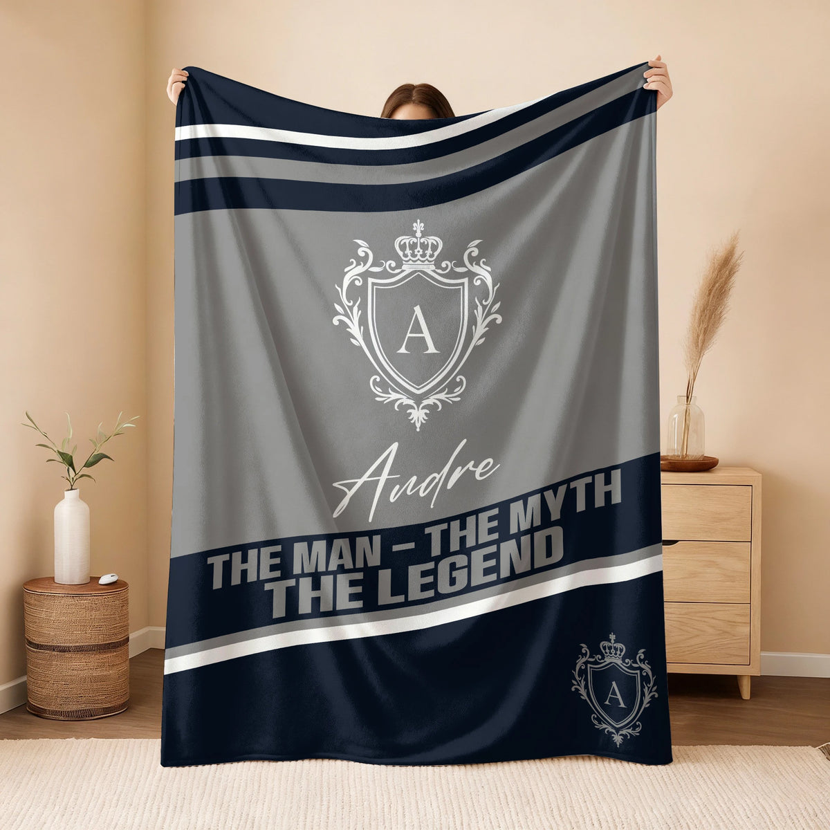 The Man The Myth The Legend Navy Gray Fleece Blanket ANDRE 13K1 BK13