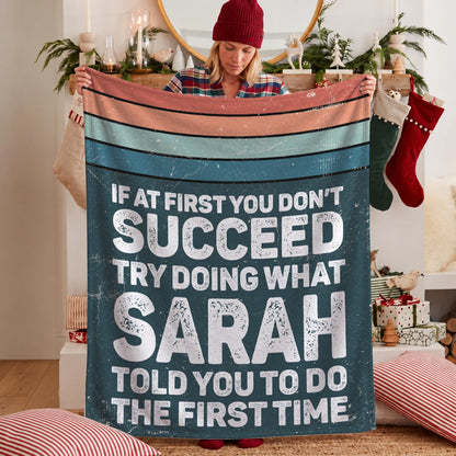 If At First You Don’t Succeed Retro Green Fleece Blanket SARAH 13K1 BK29