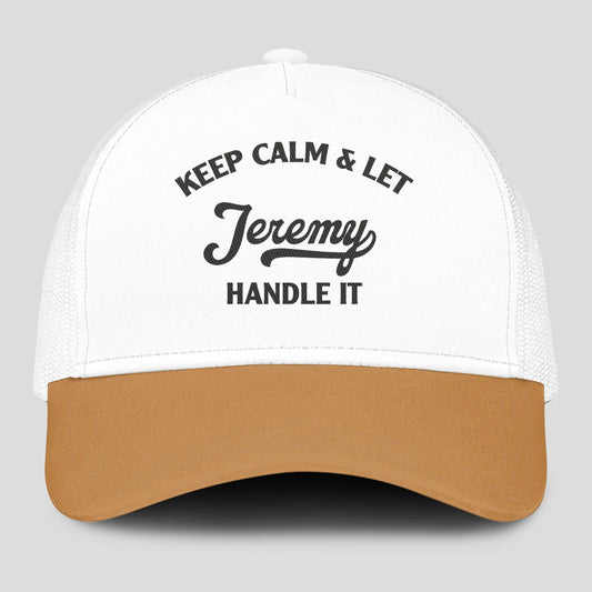 Keep Calm & Let Your Name Handle It Yellow And White Mesh Cap JEREMY 13K1 C205PF