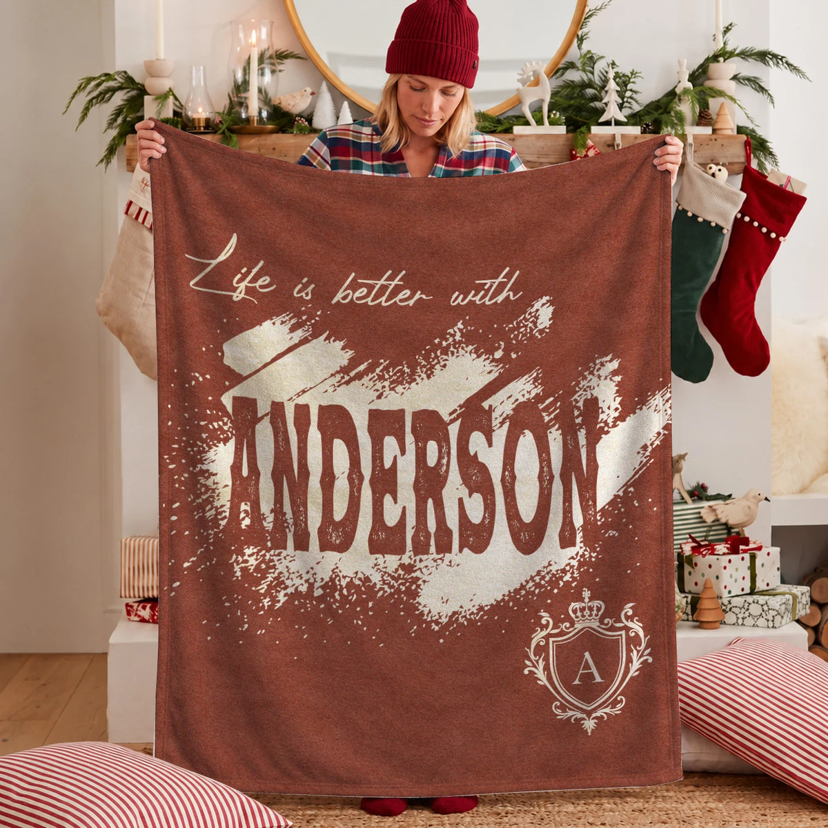 Life Is Better With Your Name Terracotta Cream Fleece Blanket ANDERSON 13K1 BK30