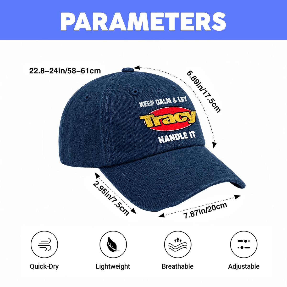 Keep Calm & Let Your Name Handle It Yellow And Red Logo Washed Cap TRACY 13K1 C172PF