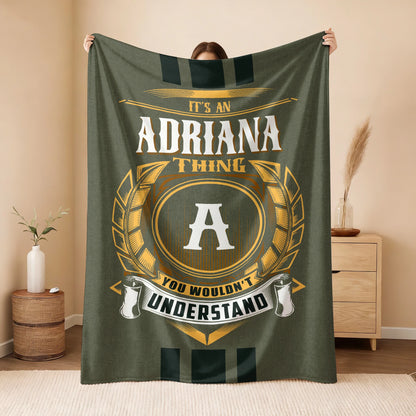 It's A Your Name Thing Olive Green Logo Fleece Blanket ADRIANA 13K1 BK31