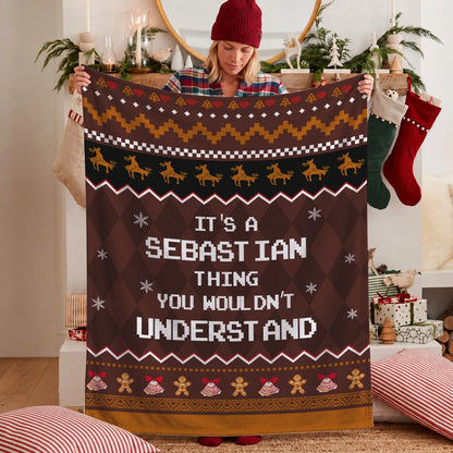 Your Name Thing Funny Deer Brown Christmas Fleece Blanket SEBASTIAN 13K1 BK27