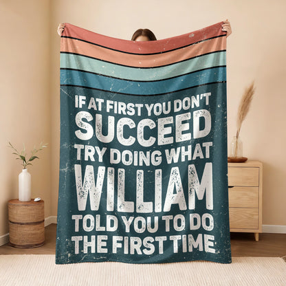 If At First You Don’t Succeed Retro Green Fleece Blanket WILLIAM 13K1 BK29
