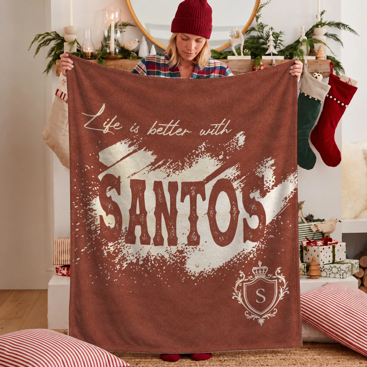 Life Is Better With Your Name Terracotta Cream Fleece Blanket SANTOS 13K1 BK30