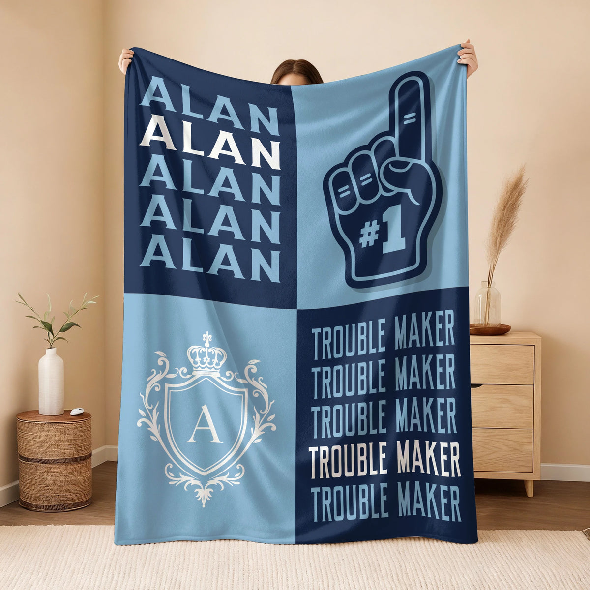 Trouble Maker Funny Blue Fleece Blanket ALAN 13K1 BK21