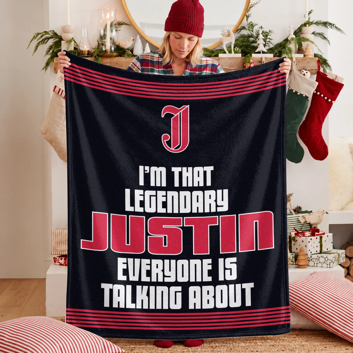 I'm That Legendary Name Dark Red Fleece Blanket JUSTIN 13K1 BK48