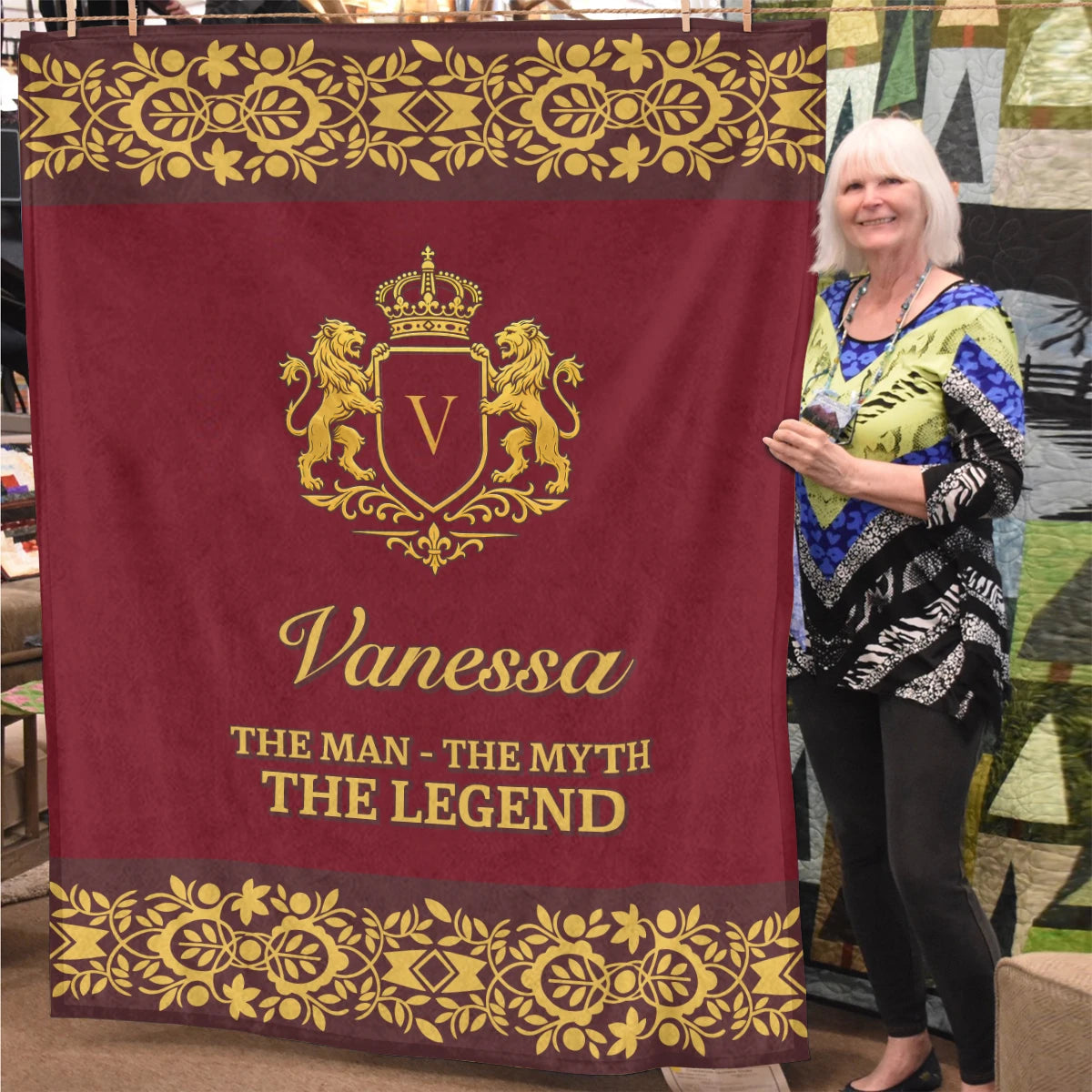 The Man The Myth The Legend Royal Red And Yellow Fleece Blanket VANESSA 13K1 BK05