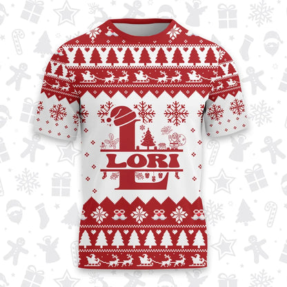LORI Personalized Christmas T-Shirt Pajama Set - Holiday Gift Outfit 13K1-CR2