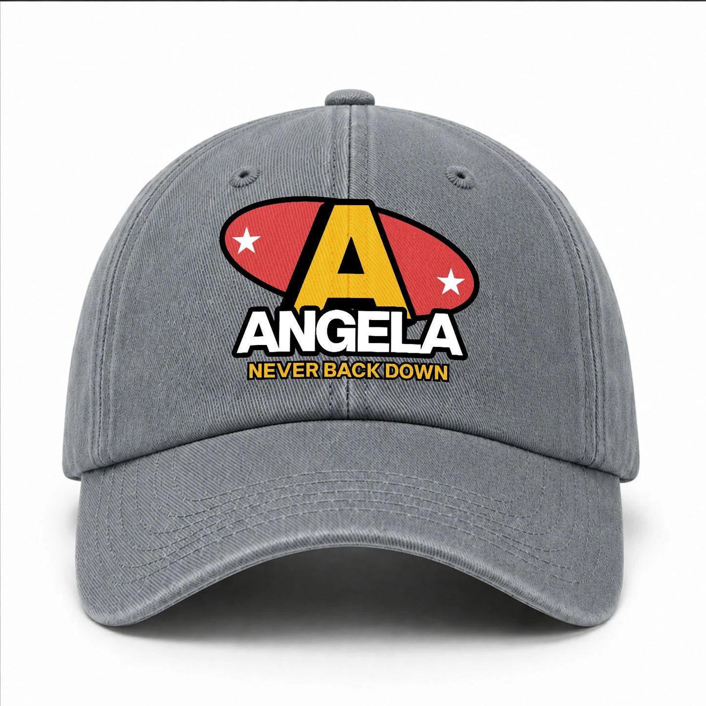 Never Back Down With Your Name And Initial Letter Washed Cap ANGELA 13K1 C82PF