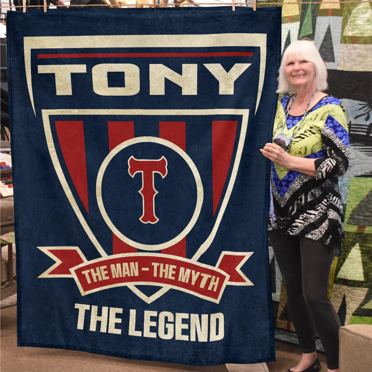 The Man The Myth The Legend Blue Burgundy Baseball Blanket TONY 13K1 BK18