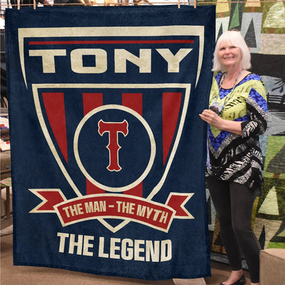 The Man The Myth The Legend Blue Burgundy Baseball Blanket TONY 13K1 BK18