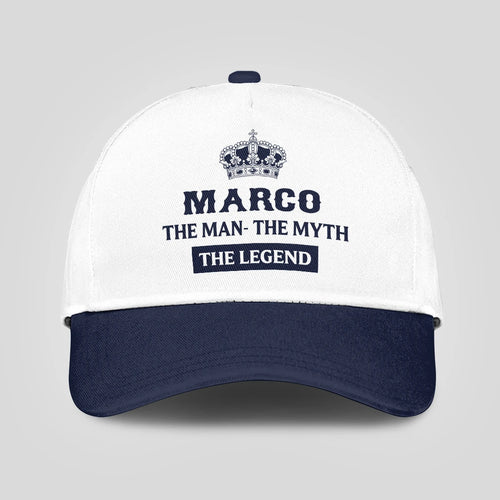 The Man The Myth The Legend King Crown Blue And White Cap MARCO 13K1 C147PF