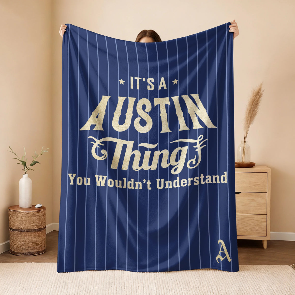 Your Name Thing Striped Blue Fleece Blanket AUSTIN 13K1 BK23