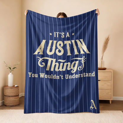 Your Name Thing Striped Blue Fleece Blanket AUSTIN 13K1 BK23