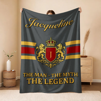 The Man The Myth The Legend Blue & Gold Fleece Blanket JACQUELINE 13K1 BK07