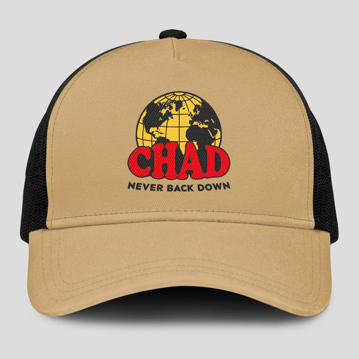Never Back Down World Logo Khaki Mesh Cap CHAD 13K1 C212PF