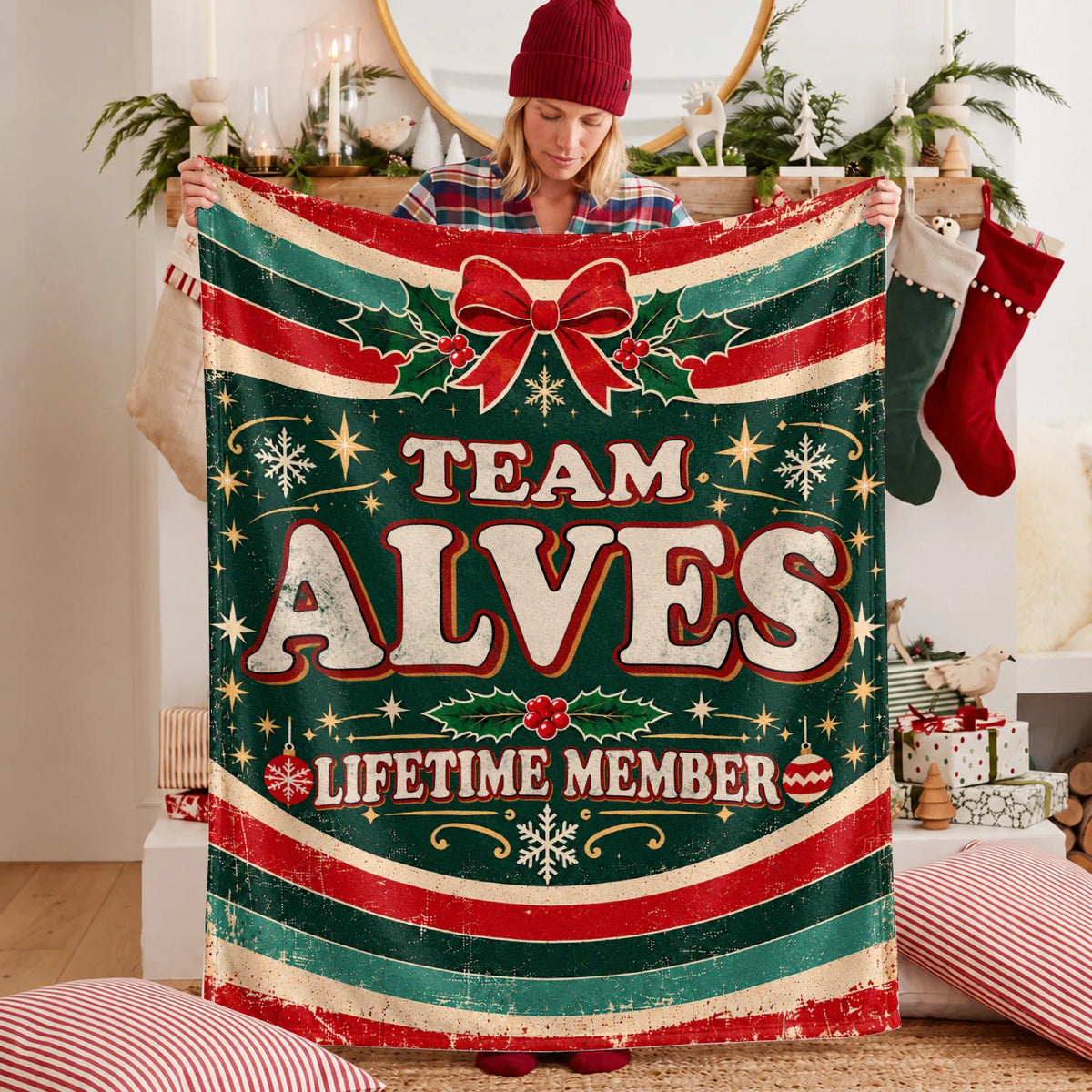 Team Your Name Lifetime Member Christmas Fleece Blanket ALVES 13K1 BK52