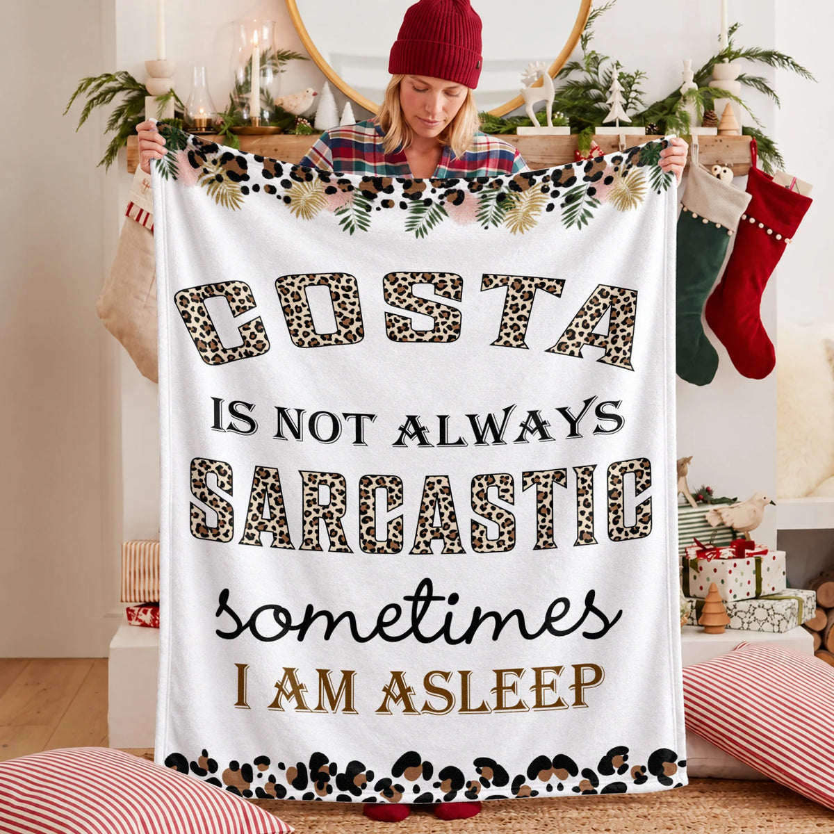 Your Name Sarcastic Leopard Print Fleece Blanket COSTA 13K1 BK61