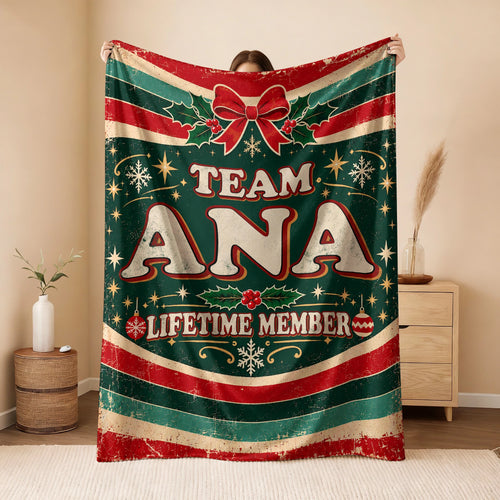 Team Your Name Lifetime Member Christmas Fleece Blanket ANA 13K1 BK52
