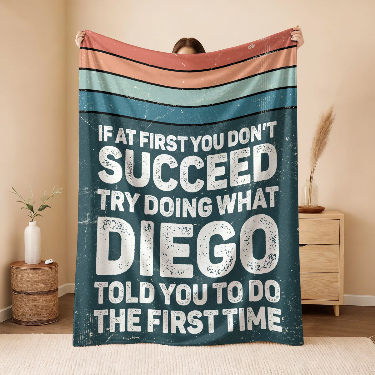 If At First You Don’t Succeed Retro Green Fleece Blanket DIEGO 13K1 BK29