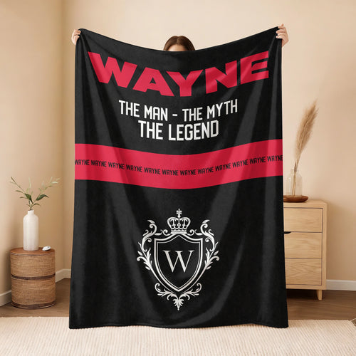 The Man The Myth The Legend Black Red Fleece Blanket WAYNE 13K1 BK14