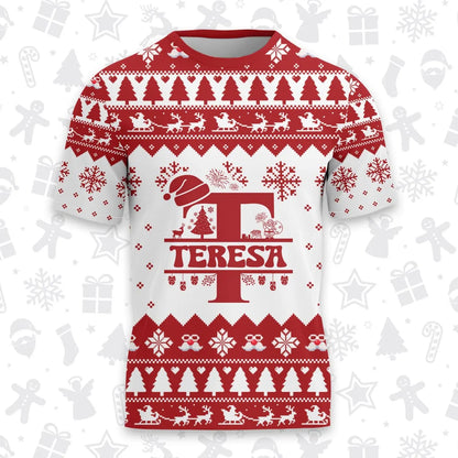 TERESA Personalized Christmas T-Shirt Pajama Set - Holiday Gift Outfit 13K1-CR2