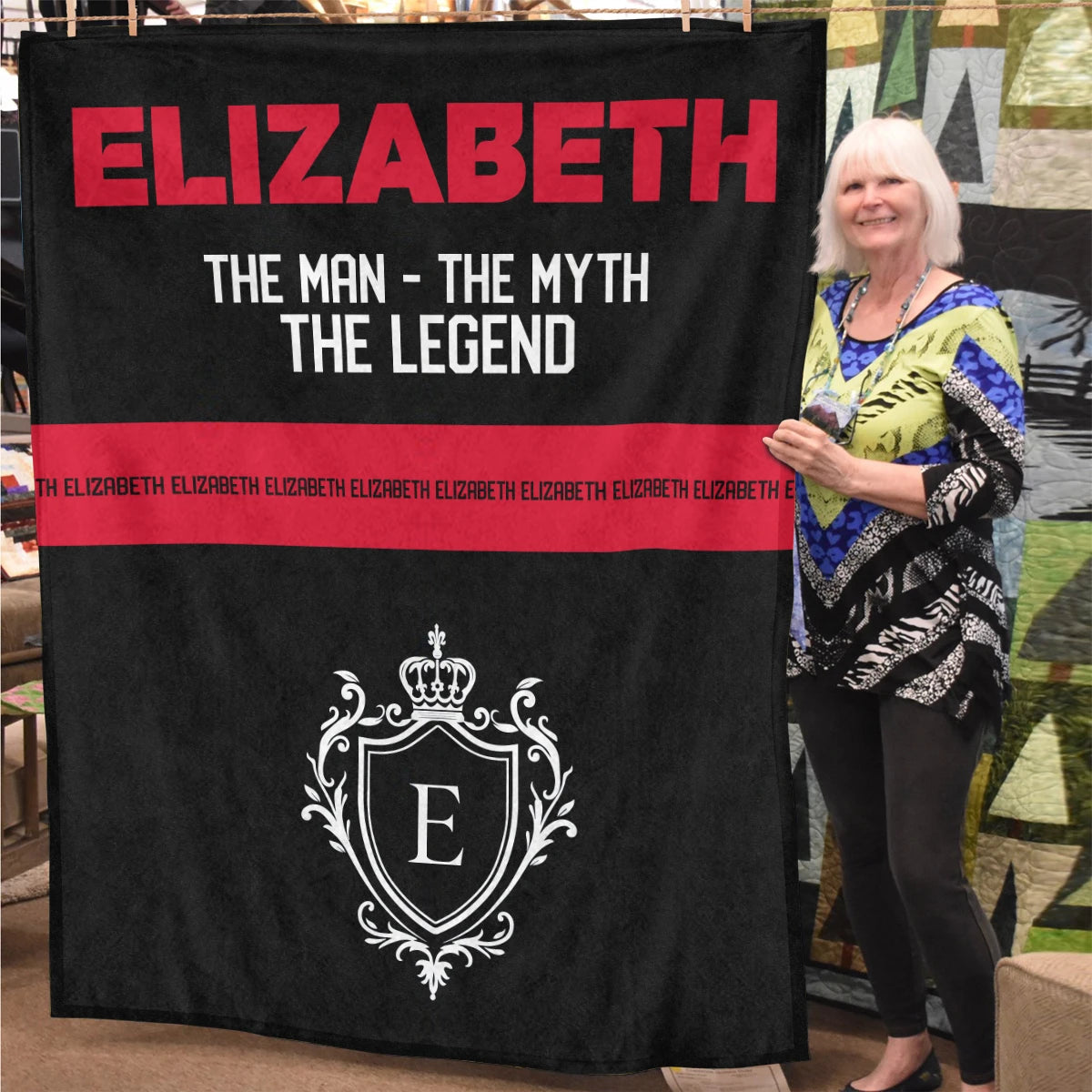 The Man The Myth The Legend Black Red Fleece Blanket ELIZABETH 13K1 BK14