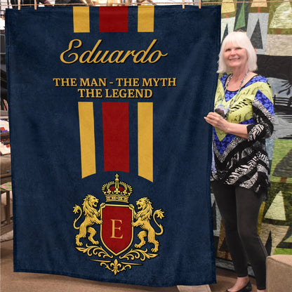 The Man The Myth The Legend Navy Striped Fleece Blanket EDUARDO 13K1 BK16