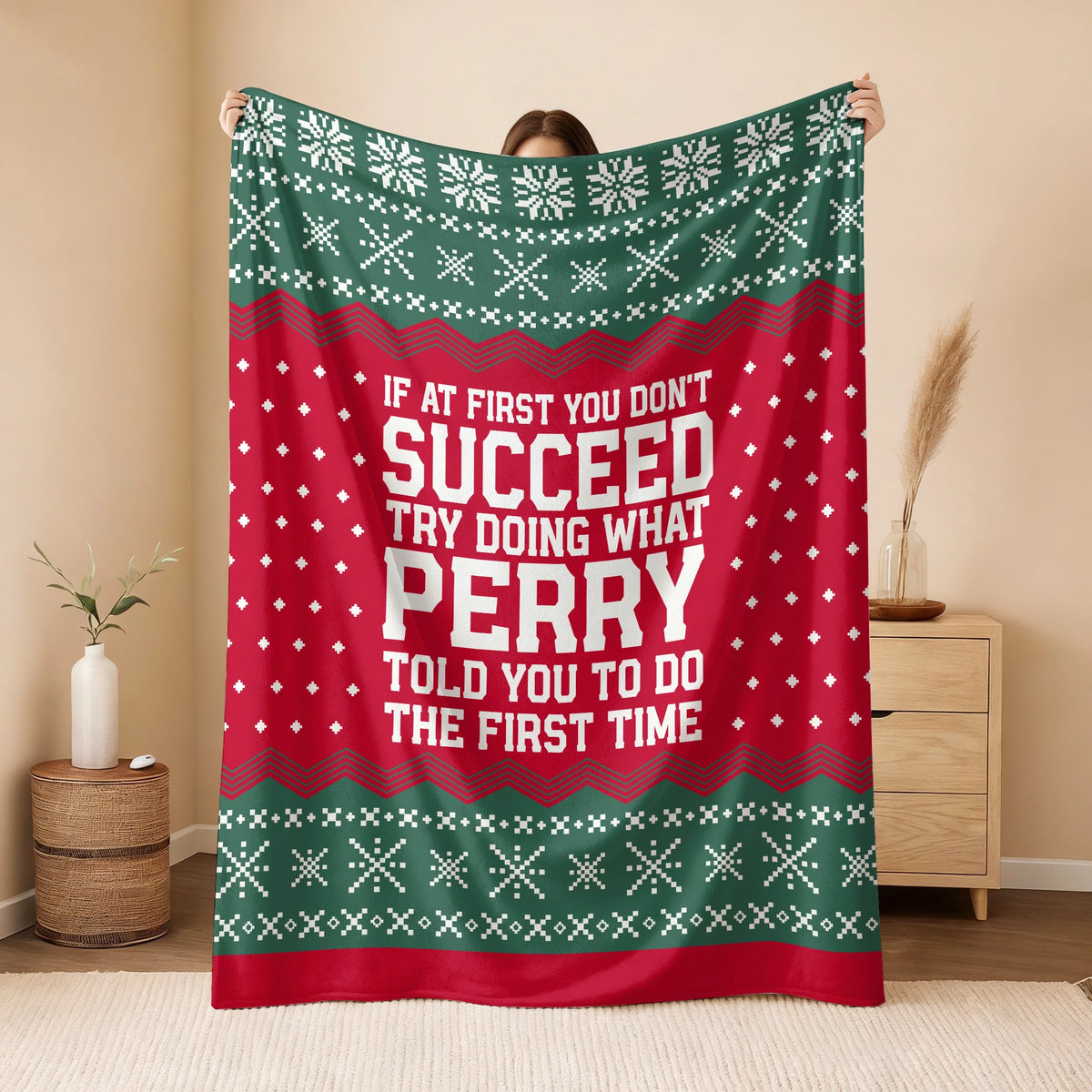 If At First You Don’t Succeed Red Green Christmas Fleece Blanket PERRY 13K1 BK28