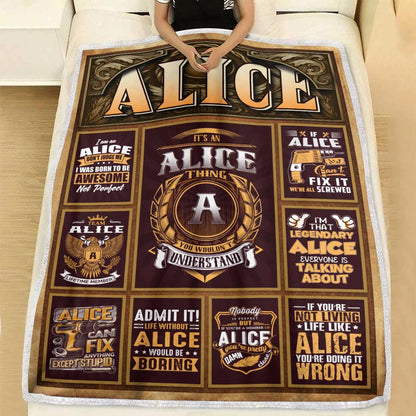 ALICE Personalized Blanket | Custom Name Cozy Throw Gift 13K1-BK4