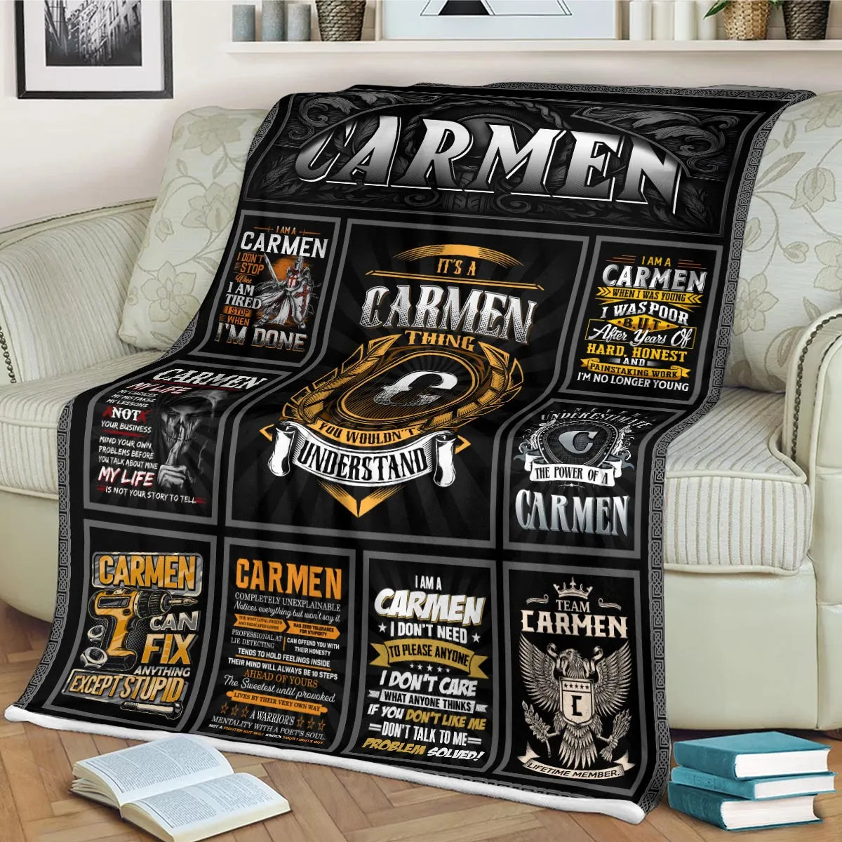 CARMEN Personalized Blanket | Custom Name Cozy Throw Gift 13K1-BK2