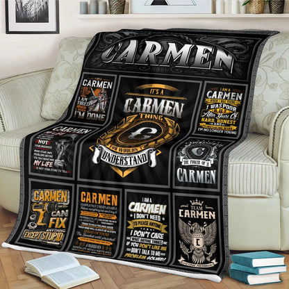 CARMEN Personalized Blanket | Custom Name Cozy Throw Gift 13K1-BK2