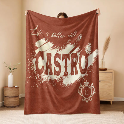 Life Is Better With Your Name Terracotta Cream Fleece Blanket CASTRO 13K1 BK30
