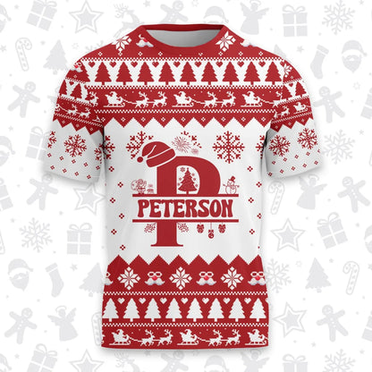 PETERSON Personalized Christmas T-Shirt Pajama Set - Holiday Gift Outfit 13K1-CR2