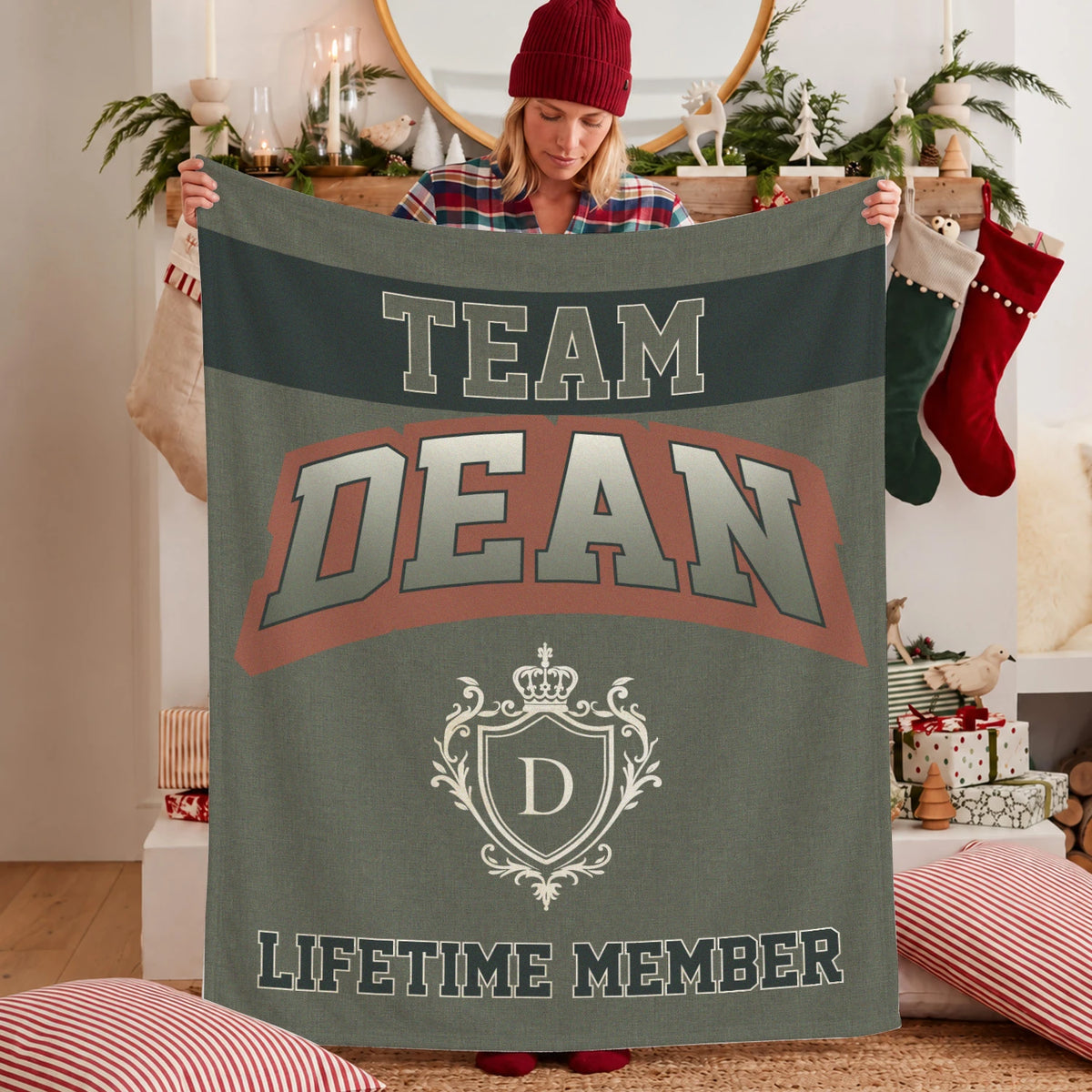 Team Your Name Lifetime Member Sage Green Fleece Blanket DEAN 13K1 BK22